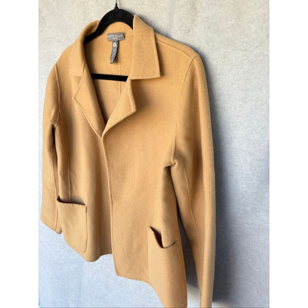 Kate Hill Petites Camel Wool Blend Jacket Blazer Size M Soft Minimalist Classic - Picture 3 of 8